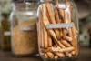 Brother label maker printed breadsticks label on glass storage jar with clip-top lid