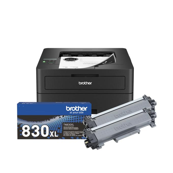 Brother HL-L2460DW monochrome laser printer with two high-yield toner cartridges