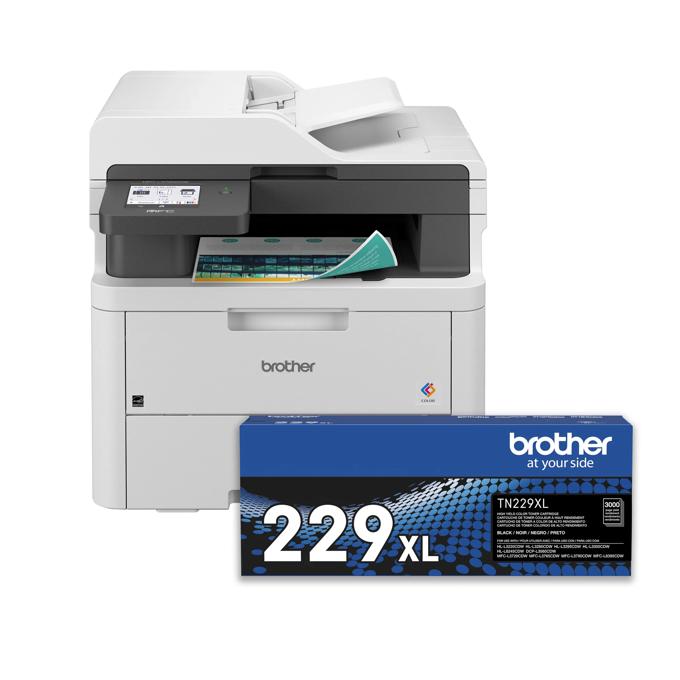 Brother MFC-L3720CDW color laser all-in-one printer with TN229XL black toner cartridge