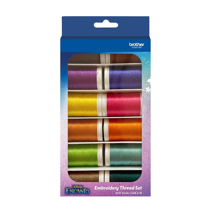 Brother Disney Encanto embroidery thread set with 12 colorful spools in packaging