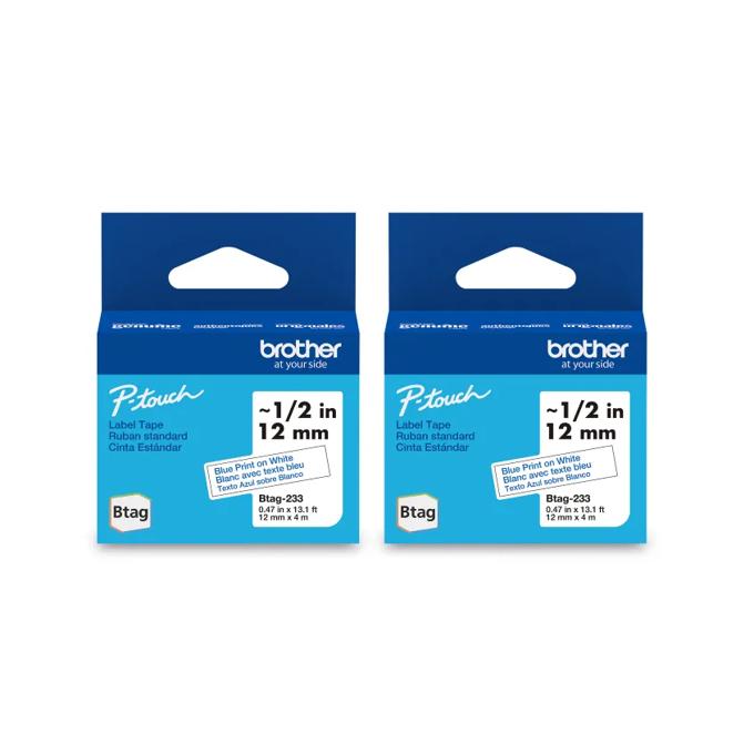 Brother Genuine BTAG 2-pack Non-Laminated Tape for P-touch Label Makers, Blue on White – 12 mm wide x 4 m long, , large