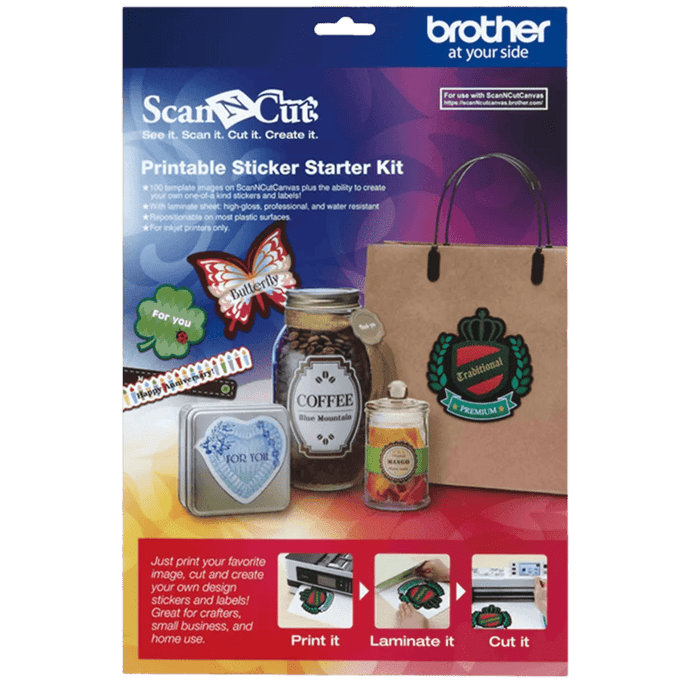Brother ScanNCut printable sticker starter kit with laminate sheets and templates