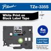 Brother P-touch TZe-335S laminated label tape cartridge with white print on black, 1/2 inch width