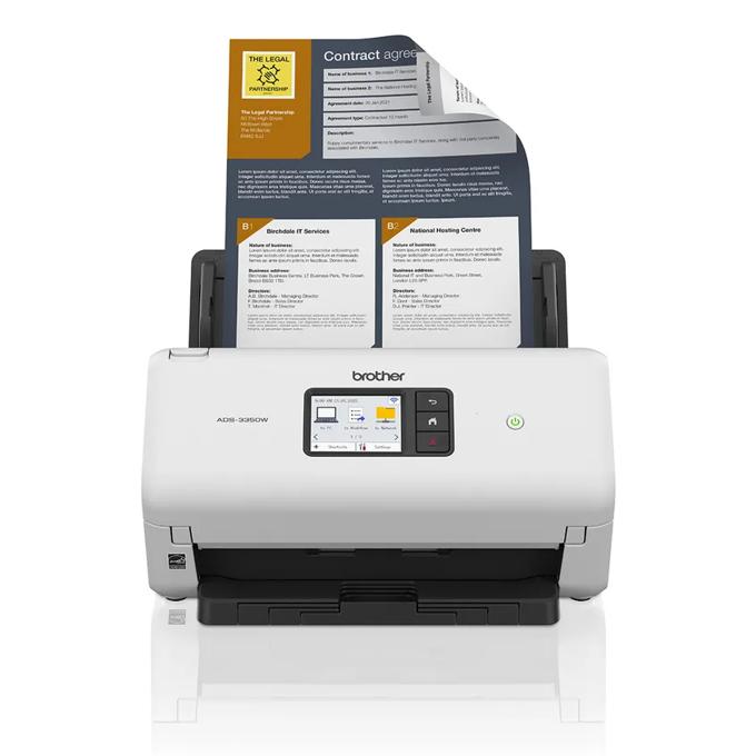 Brother ADS-3350W wireless desktop scanner with touchscreen scanning documents