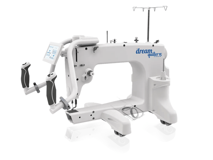 Brother Dream Quilter 15 long-arm quilting machine with touchscreen and wheeled frame