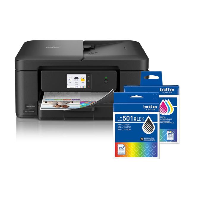 Brother MFC-J1410DW Wireless Color Inkjet All-in-One Printer and High Yield Ink Bundle, , large