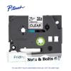 Brother P-touch TZe laminated label tape cartridge, 18mm, black on clear, with labeled samples