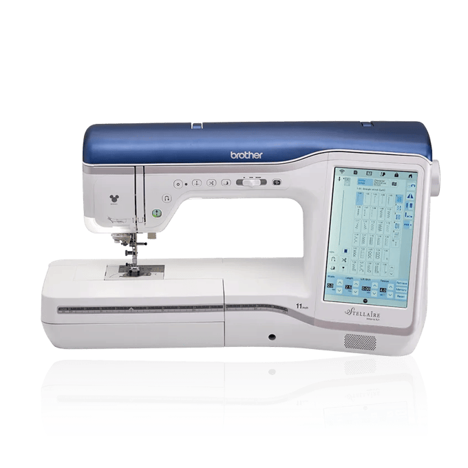 Brother Stellaire sewing machine with touchscreen and blue top cover