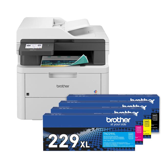 Brother color laser all-in-one printer with TN229XL high-yield toner cartridges