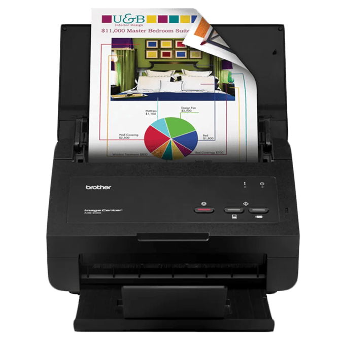 Brother ADS-2000 compact document scanner with color infographic scanning