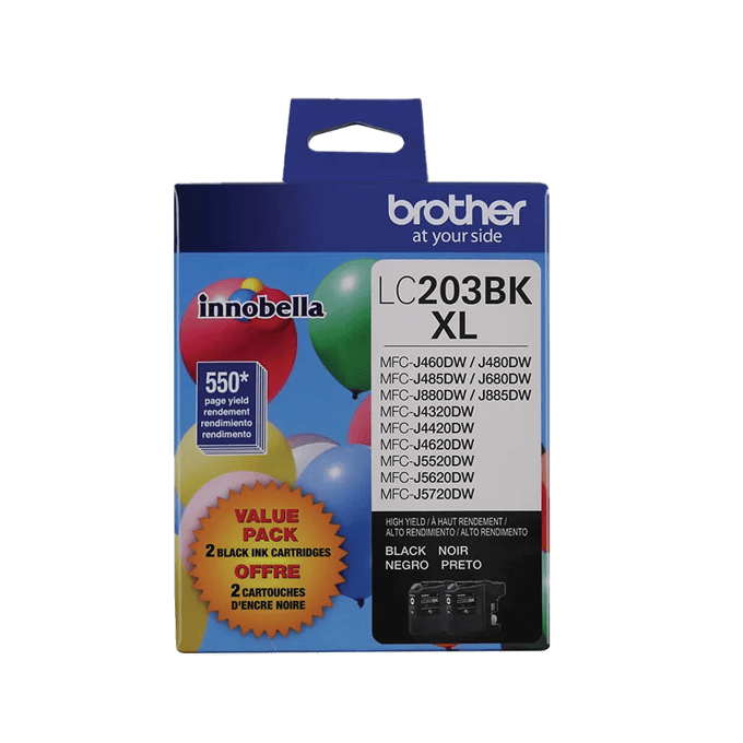 Brother LC203BK XL high-yield black ink cartridge 2-pack for inkjet printers