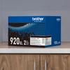 Brother TN920XL 2-pack high-yield toner cartridges in blue and black packaging