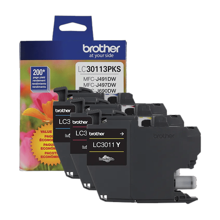 Brother LC30113PKS ink cartridge 3-pack with 200+ page yield for MFC-J491DW, MFC-J497DW, MFC-J690DW