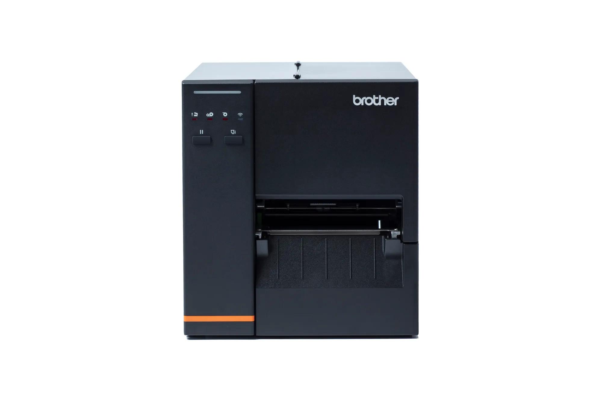 Brother industrial label printer with wireless connectivity and front media output tray