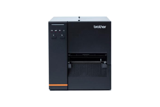 Brother industrial label printer with wireless connectivity and front media output tray