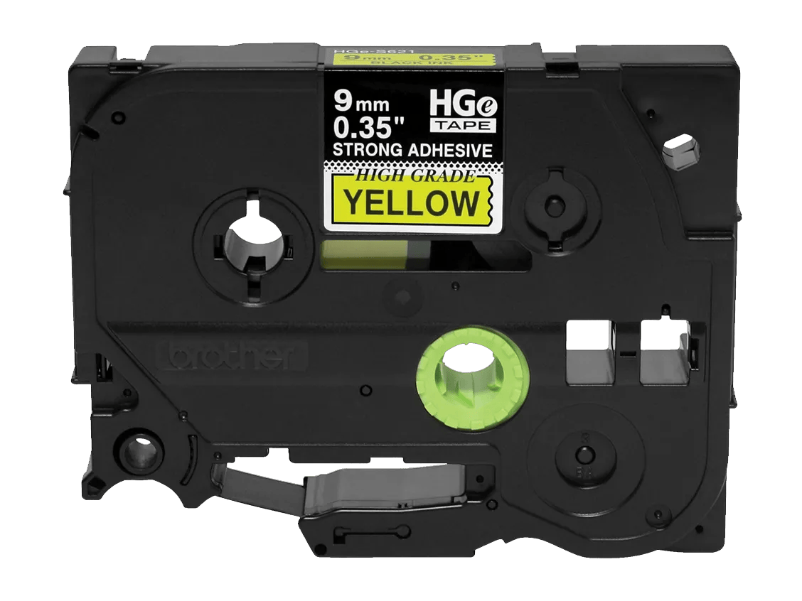 Brother HGe tape cartridge, 9mm black on yellow with strong adhesive