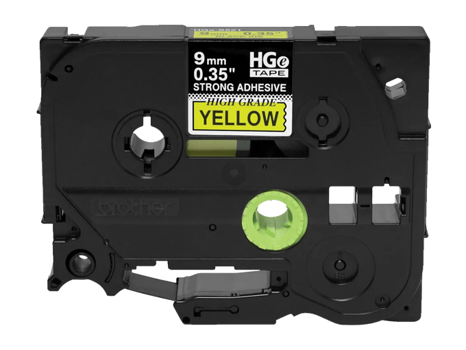 Brother HGe tape cartridge, 9mm black on yellow with strong adhesive