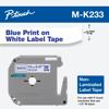 Brother M-K233 non-laminated label tape cartridge with blue text on white, 0.47-inch width