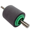 Brother printer pickup roller with gray rubber surface and green core on metal shaft