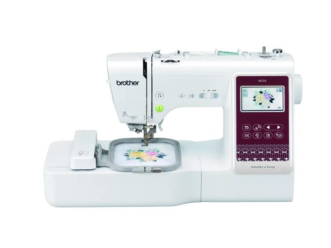 Brother SE725 embroidery and sewing machine with touchscreen and floral design hoop