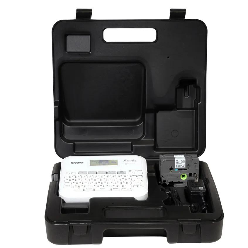 Brother PT-D410VP portable label maker with QWERTY keyboard in hard-shell carrying case