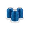 Three spools of Baltic blue embroidery thread on white bases