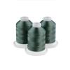 Three willow green embroidery thread spools on white bases