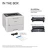 Brother HL-L6210dw monochrome laser printer with toner cartridge, drum unit, and accessories