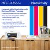 Brother MFC-J4355DW compact all-in-one wireless inkjet printer on desk with office supplies