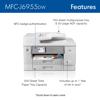 Brother MFC-J6955DW all-in-one inkjet printer with labeled features including NFC and paper capacity