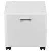 White storage cabinet with handle and wheels for Brother laser printers