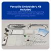 Brother embroidery machine accessories kit with hoops, frames, bobbins, and tools
