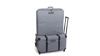 Gray rolling luggage case with detachable top compartment and telescoping handle