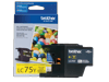 Brother LC75Y yellow ink cartridge with packaging showing high-yield capacity