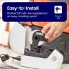 Hand installing Brother DK label roll into drop-in spool compartment of label printer