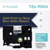 Brother TZe-RN54 embellish satin ribbon cartridge with gold print on navy blue, 24mm width