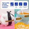 Brother P-touch laminated labels on piggy bank and food containers showing durability
