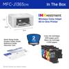 Brother MFC-J1365DW wireless color inkjet all-in-one printer with ink cartridges and setup guides