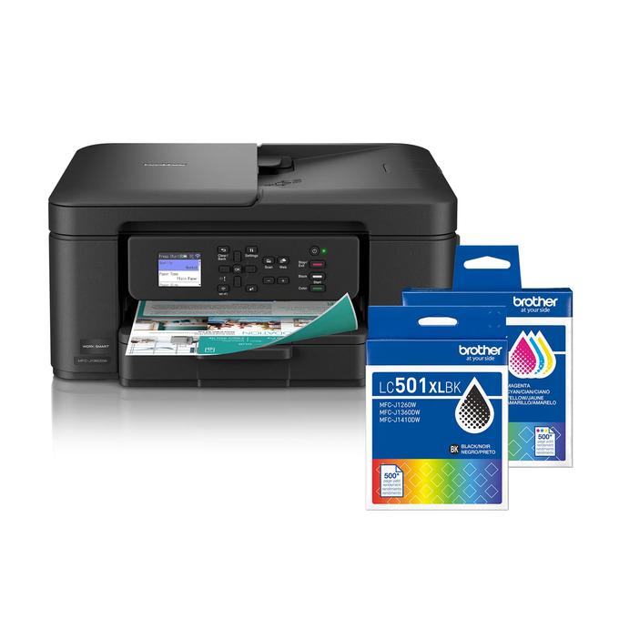 Brother MFC-J1360DW Wireless Color Inkjet All-in-One Printer and High Yield Ink Bundle, , large
