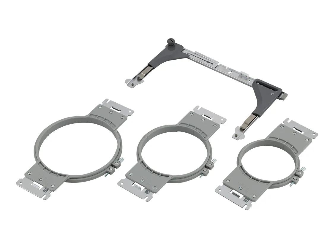Brother embroidery hoop frame kit with three circular hoops and adjustable mounting bracket