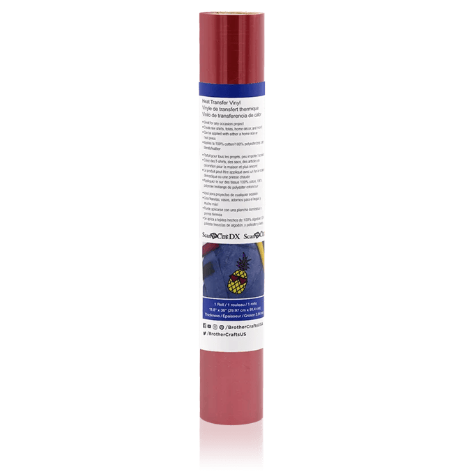 Brother ScanNCut heat transfer vinyl roll in cranberry pink with product label