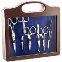 Brother scissor kit with multiple precision cutting tools in portable storage case