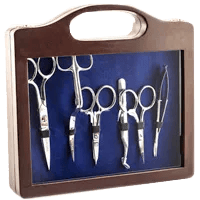 Brother scissor kit with multiple precision cutting tools in portable storage case
