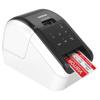 Brother QL-810W wireless label printer printing red and black address label
