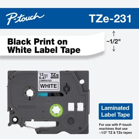 Cartucho de cinta de etiquetas laminadas Brother TZe-231 con texto negro sobre blanco