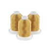 Three gold embroidery thread spools on white bases
