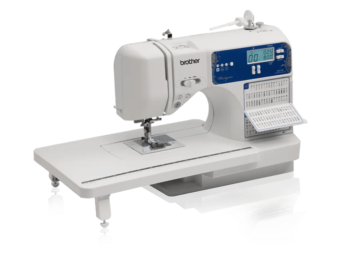 Brother DZ2750 computerized sewing machine with LCD screen and built-in stitch reference chart