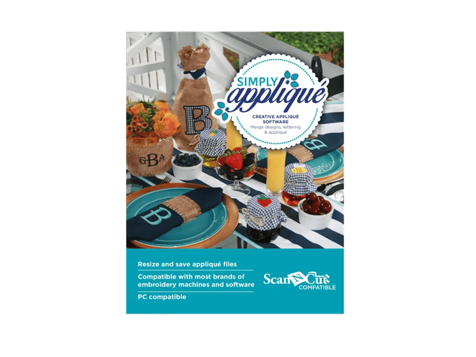 Simply Appliqué creative software for embroidery machines, compatible with ScanNCut