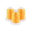 Three spools of bright orange embroidery thread on white bases