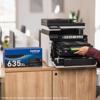 Brother MFC-L8730CDW color laser all-in-one printer with open toner compartment and TN635XL cartridge